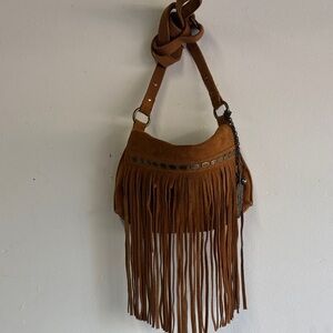 Lucky Brand Tan Suede Fringe Shoulder Bag